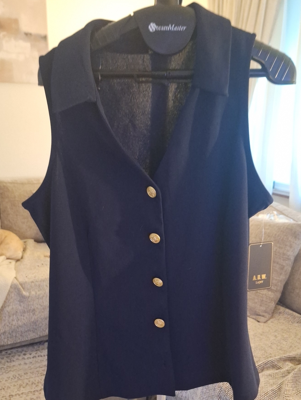 NWT Navy Sleeveless Button-Front Collar Tank